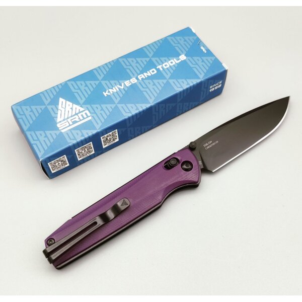 SRM Knives 258L-GN Terrier Ambi Lock Folder Purple/Black D2 Stahl G10 Griff