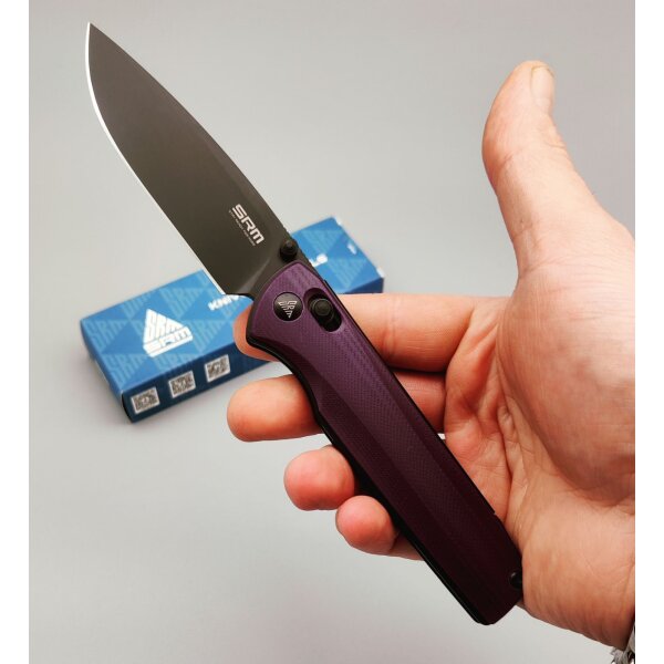 SRM Knives 258L-GN Terrier Ambi Lock Folder Purple/Black D2 Stahl G10 Griff