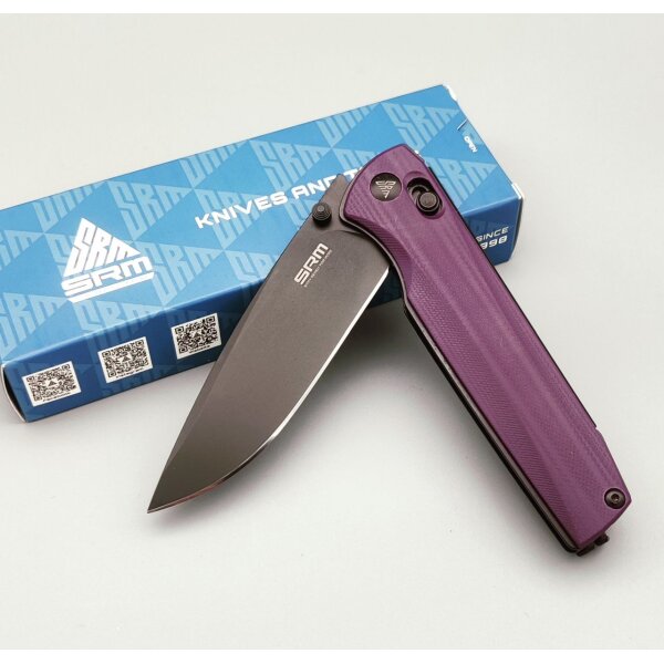 SRM Knives 258L-GN Terrier Ambi Lock Folder Purple/Black D2 Stahl G10 Griff