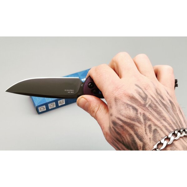 SRM Knives 258L-GN Terrier Ambi Lock Folder Purple/Black D2 Stahl G10 Griff