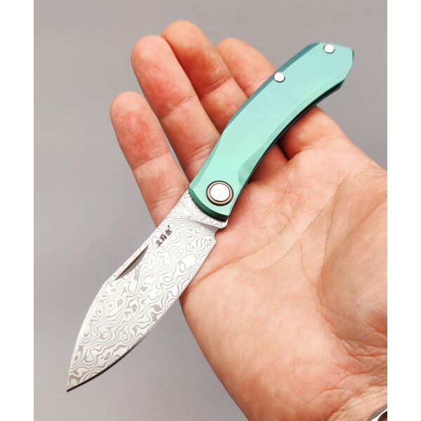 SanRenmu Messer 7315-TG Slipjoint Frozen Mint Damast Titangriff