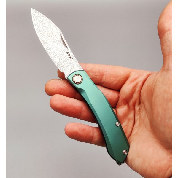 SanRenmu Messer 7315-TG Slipjoint Frozen Mint Damast Titangriff