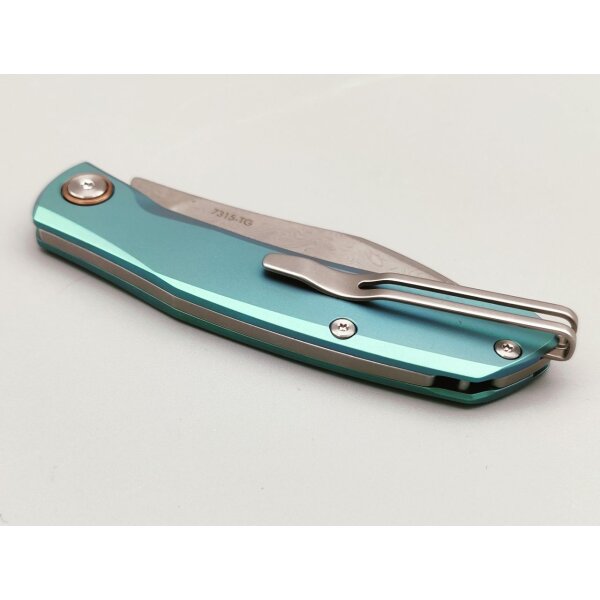 SanRenmu Messer 7315-TG Slipjoint Frozen Mint Damast Titangriff