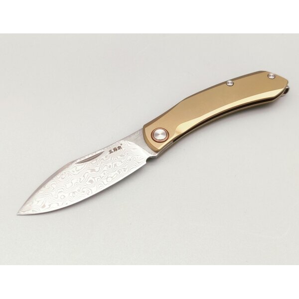 SanRenmu Messer 7315-TW Slipjoint Golden Sahara Damast Titangriff
