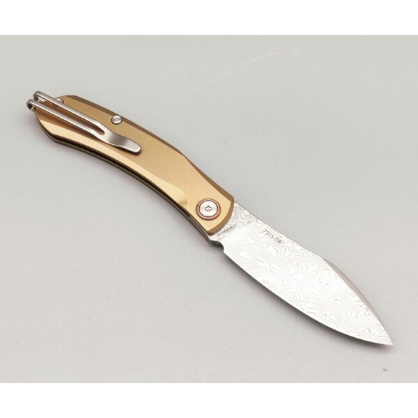 SanRenmu Messer 7315-TW Slipjoint Golden Sahara Damast Titangriff