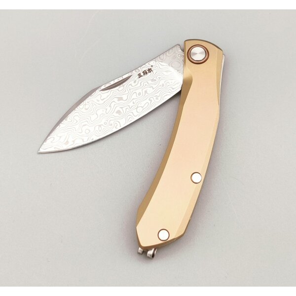 SanRenmu Messer 7315-TW Slipjoint Golden Sahara Damast Titangriff