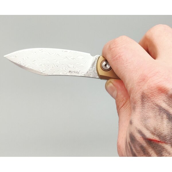 SanRenmu Messer 7315-TW Slipjoint Golden Sahara Damast Titangriff