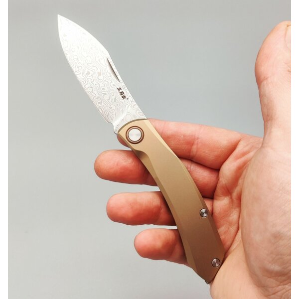 SanRenmu Messer 7315-TW Slipjoint Golden Sahara Damast Titangriff