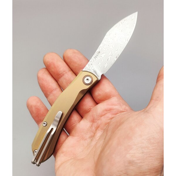 SanRenmu Messer 7315-TW Slipjoint Golden Sahara Damast Titangriff
