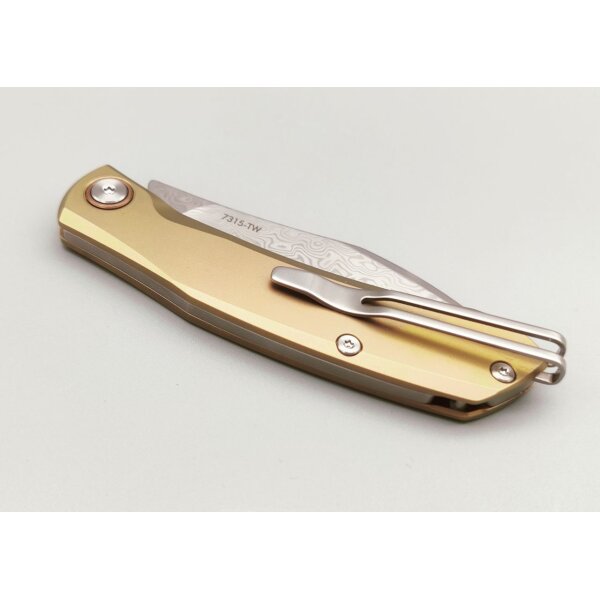 SanRenmu Messer 7315-TW Slipjoint Golden Sahara Damast Titangriff