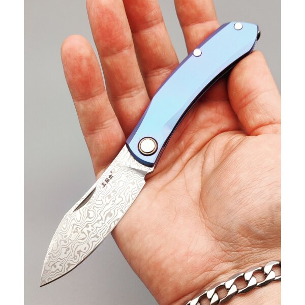 SanRenmu Messer 7315-TU Slipjoint After Rain Damast Titangriff