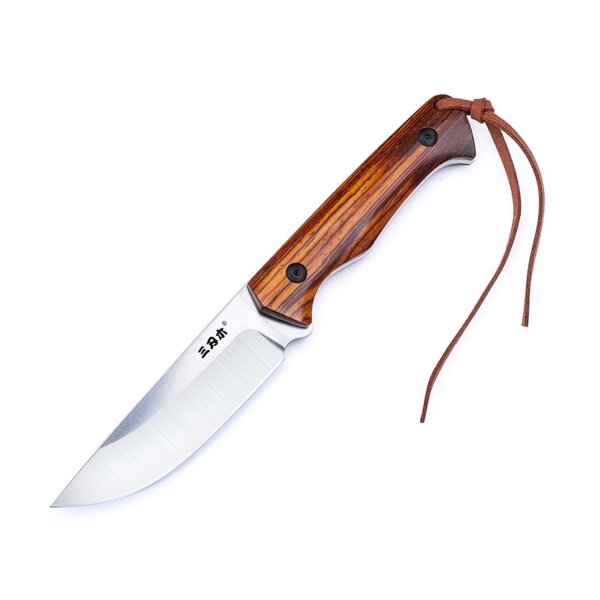 Sanrenmu S771 Jagdmesser 14C28N Stahl Sandelholz Lederscheide