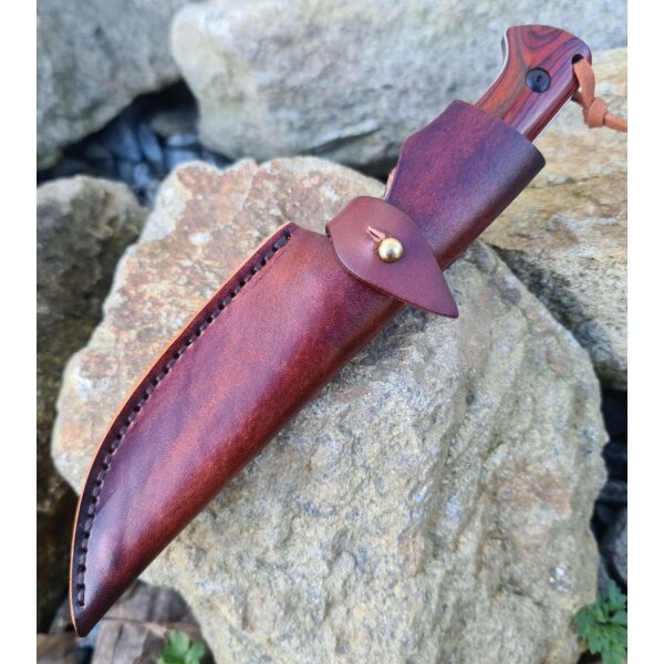 Sanrenmu S771 Jagdmesser 14C28N Stahl Sandelholz Lederscheide