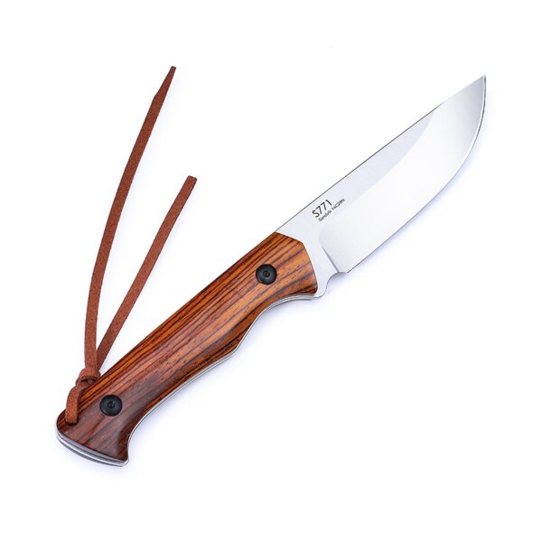 Sanrenmu S771 Jagdmesser 14C28N Stahl Sandelholz Lederscheide