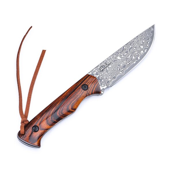 Sanrenmu S771-2 Damast Jagdmesser Damastmesser Sandelholz Lederscheide