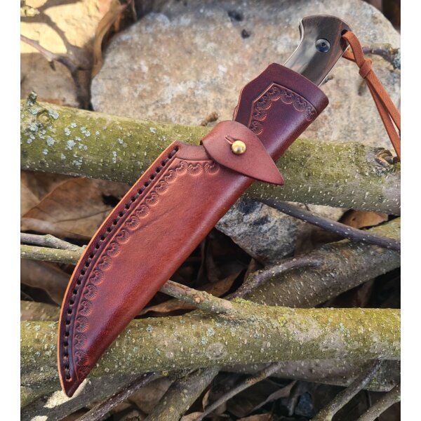 Sanrenmu S771-2 Damast Jagdmesser Damastmesser Sandelholz Lederscheide