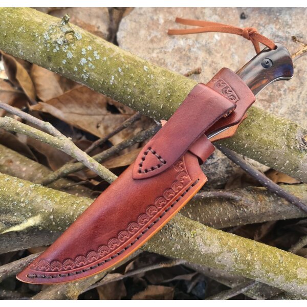 Sanrenmu S771-2 Damast Jagdmesser Damastmesser Sandelholz Lederscheide