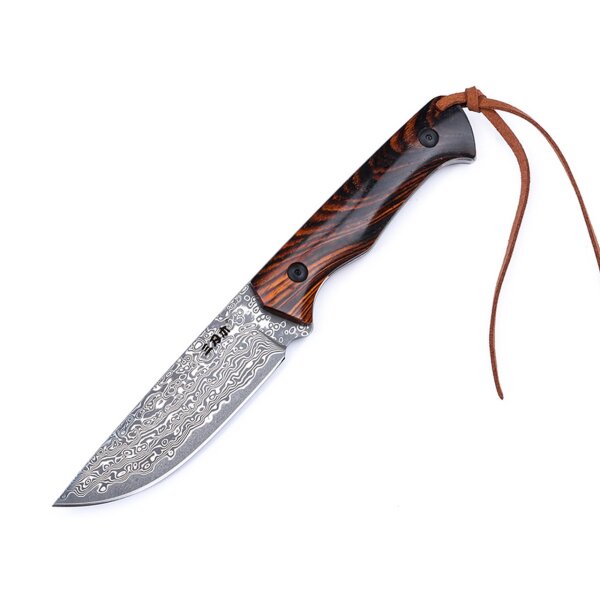 Sanrenmu S771-2 Damast Jagdmesser Damastmesser Sandelholz Lederscheide