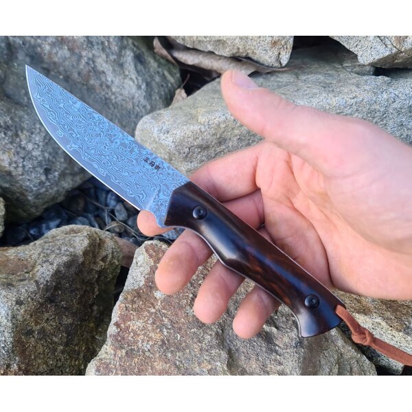 Sanrenmu S771-2 Damast Jagdmesser Damastmesser Sandelholz Lederscheide