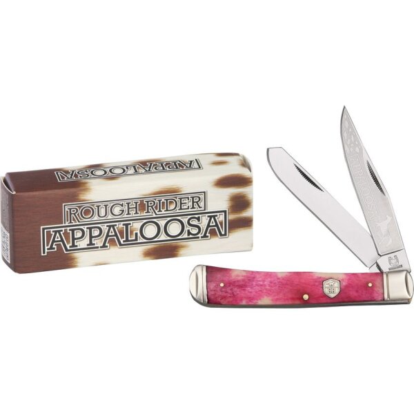 Rough Ryder Pferd Appaloosa Trapper Pink / White Bone Knochen 2 Klingen Rosa Horse