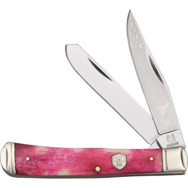 Rough Ryder Pferd Appaloosa Trapper Pink / White Bone Knochen 2 Klingen Rosa Horse
