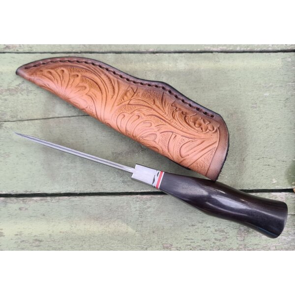 Albainox Damast Holzgriff mit Lederscheide