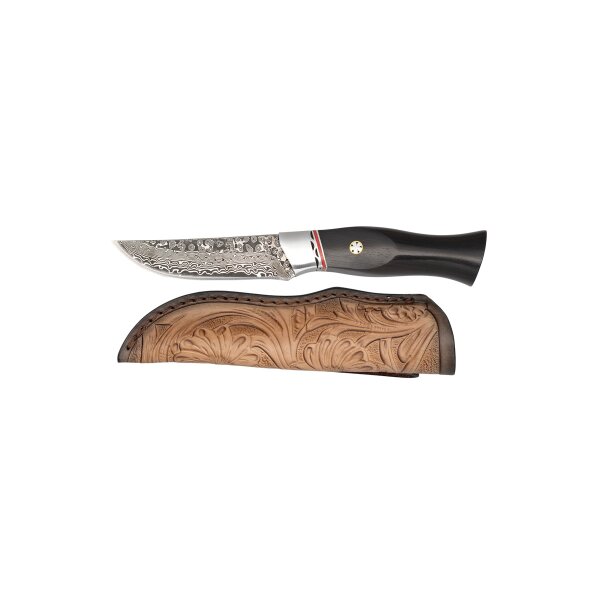 Albainox Damast Holzgriff mit Lederscheide