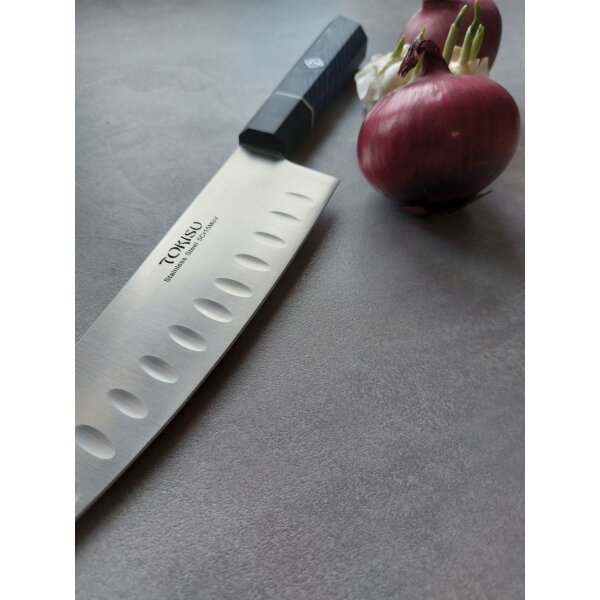 Tokisu Black & Blue Santoku mit Kullen Kochmesser