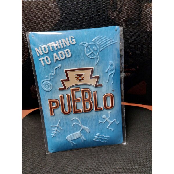 Pueblo Premium 3D Schild Emailleschild Tablett Drehtabak Blau Partykeller Blechschild