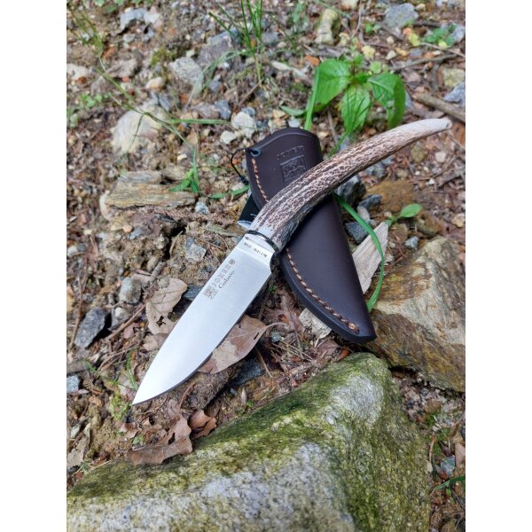 Joker Gabato Jagdmesser Messer mit Hirschhorn Fixed Lederscheide