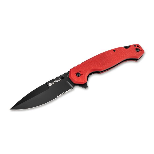 Dönges Professional Fire Rettungsmesser Rot Gurtschneider Glasbrecher Aluminium D2 Stahl 01DG004