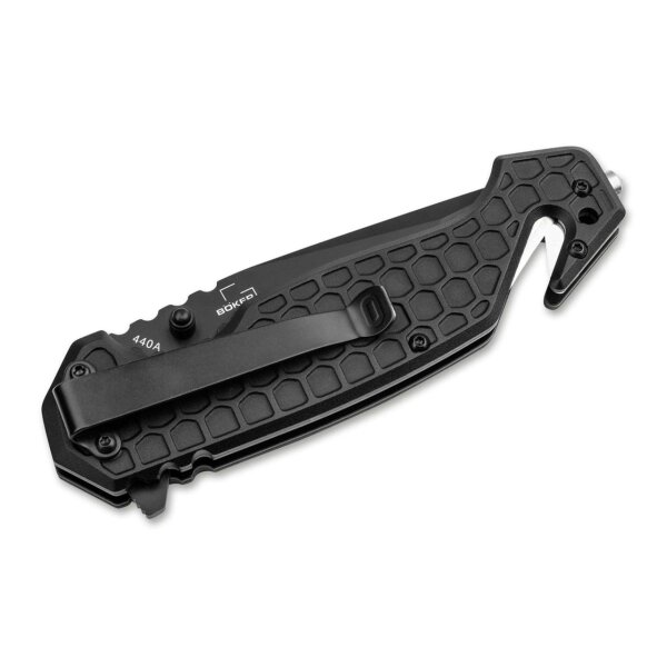 Dönges Basic Tactical Rettungsmesser Schwarz Gurtschneider Glasbrecher Aluminium 440A Stahl 01DG003