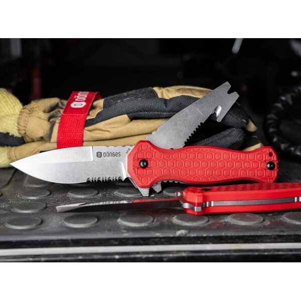 Dönges Expert Fire Folder  Rettungsmesser Rot Gurtschneider Glasbrecher G10D2 Stahl 01DG007