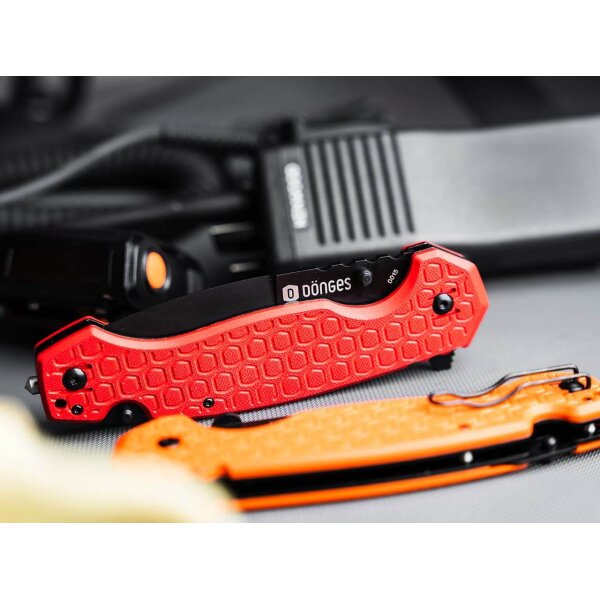 Dönges Professional Rescue Rettungsmesser Rot Gurtschneider Glasbrecher Aluminium D2 Stahl 01DG005