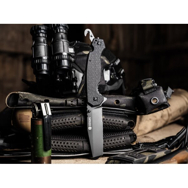 Dönges Professional Tactical Rettungsmesser Taschenmesser Schwarz Aluminium 440A D2 Stahl 01DG006