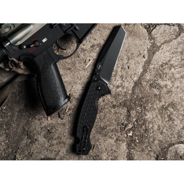 Dönges Professional Tactical Rettungsmesser Taschenmesser Schwarz Aluminium 440A D2 Stahl 01DG006