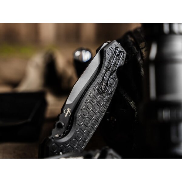 Dönges Professional Tactical Rettungsmesser Taschenmesser Schwarz Aluminium 440A D2 Stahl 01DG006