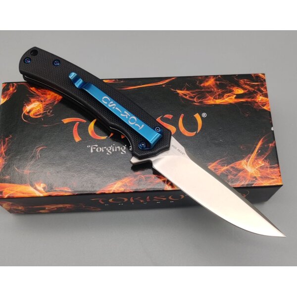 Tokisu Akogare Taschenmesser D2 Stahl Blue Carbon