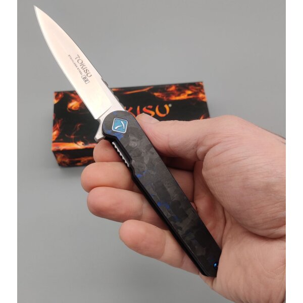 Tokisu Omotenashi Taschenmesser D2 Stahl Blue Carbon