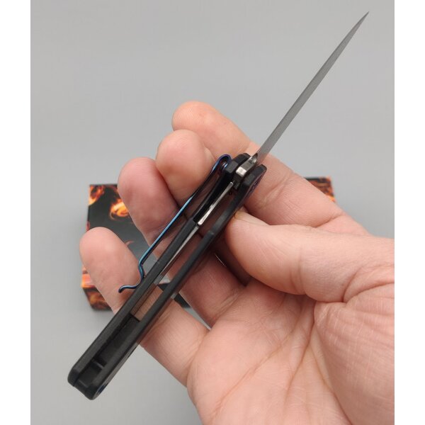 Tokisu Akogare Damast Flipper Damaststahl Blue Carbon