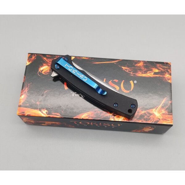 Tokisu Akogare Damast Flipper Damaststahl Blue Carbon