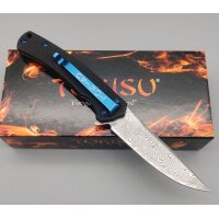Tokisu Akogare Damast Flipper Damaststahl Blue Carbon