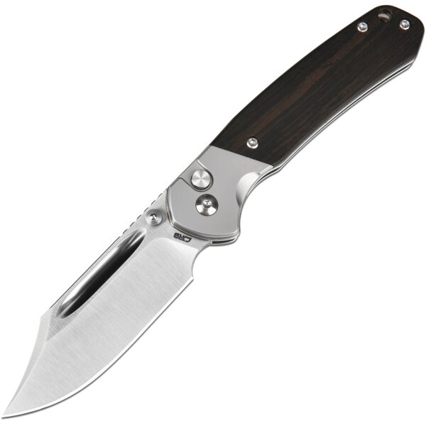 CJRB Cutlery Messer Bowie Pyrite Ebenholz AR-RPM9 Klinge Stahlgriff Buttonlock Artisan Cutlery Daumenpin Clip-Point braun