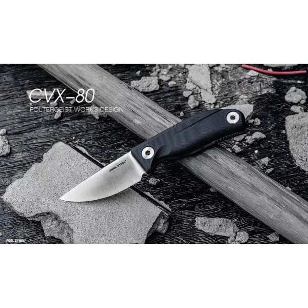 Real Steel CVX-80 Black Messer Fahrtenmesser N690 Stahl G10 Lederscheide