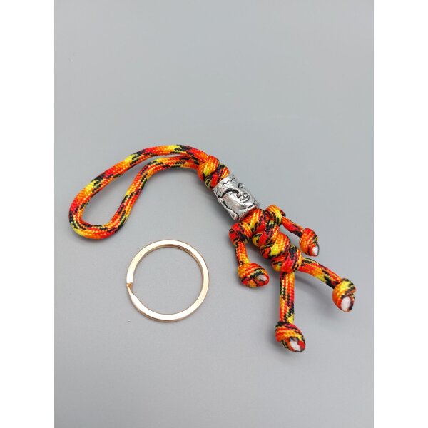 Moai Bead mit Lanyard und Schlüsselring EDC Every Day Carry Schwarz Rot Gold