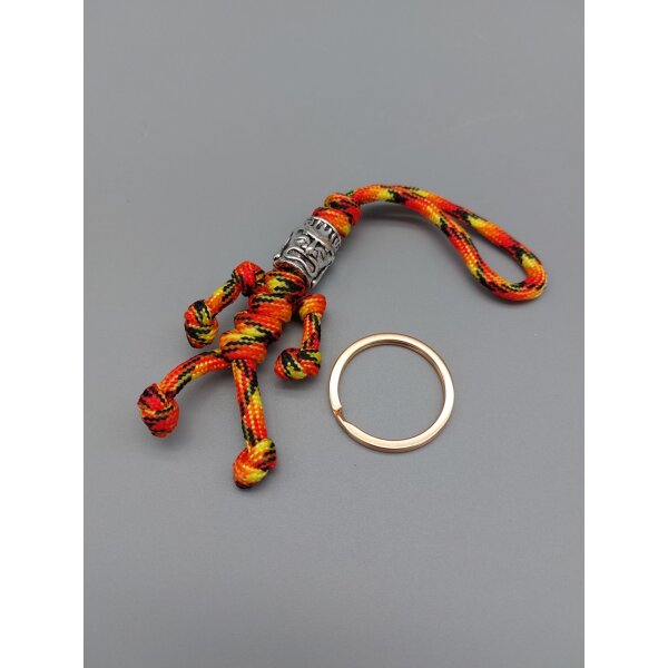 Moai Bead mit Lanyard und Schlüsselring EDC Every Day Carry Schwarz Rot Gold