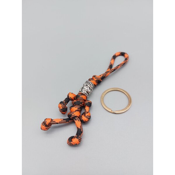 Moai Bead mit Lanyard und Schlüsselring EDC Every Day Carry Schwarz Orange Neon Lachs