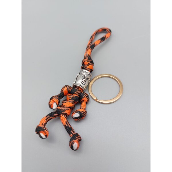 Moai Bead mit Lanyard und Schlüsselring EDC Every Day Carry Schwarz Orange Neon Lachs