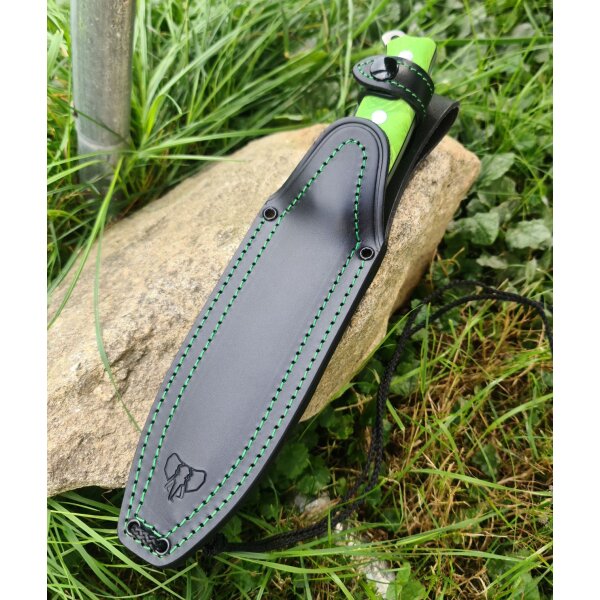 Cudeman Kaiman Opus Design 183-JV mit Böhler N-695 Stahl Juma Griffe in grün mit Lederscheide