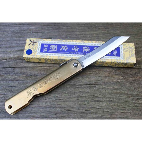 Higonokami AOGAMI WARIKOMI No. 6 Japanisches Taschenmesser Messing